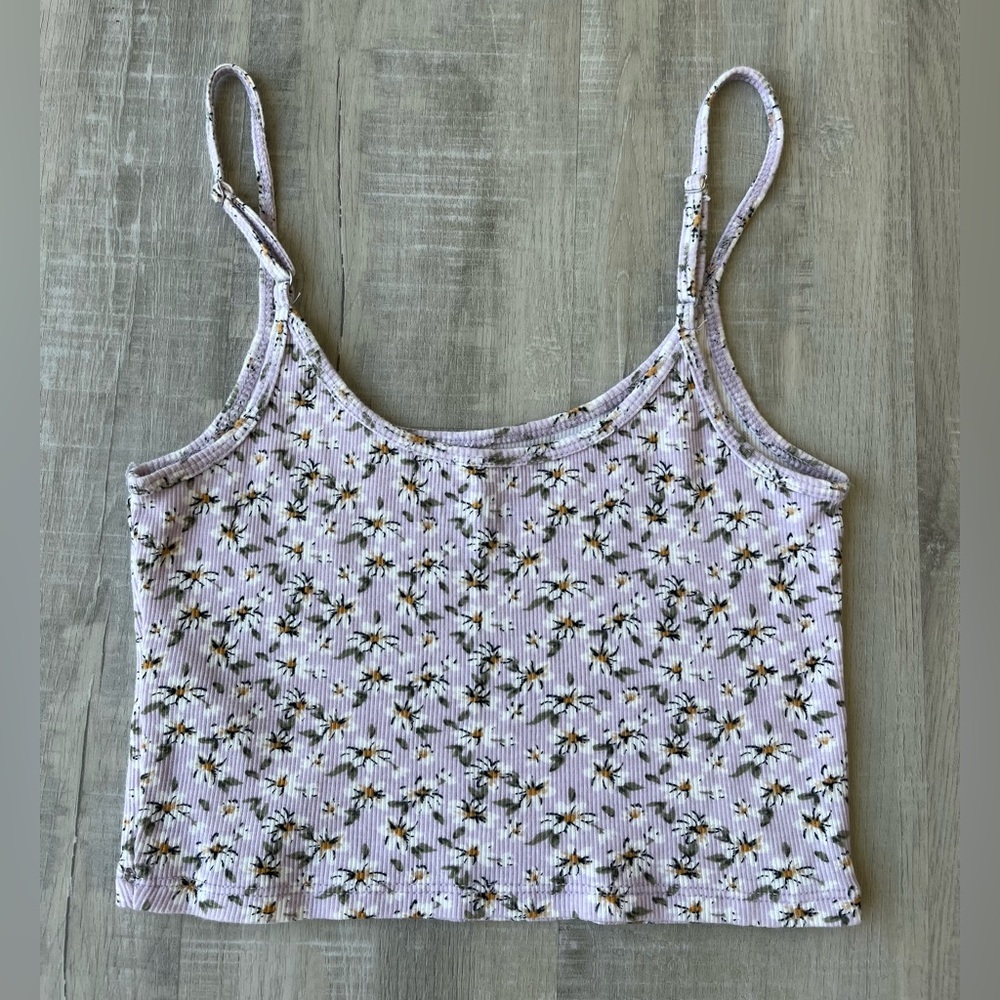 HOLLISTER Purple “Baby Cami” Crop Tank Top w/ Daisies & Adjustable Straps XS